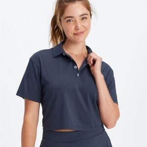NWT Fabletics Classic Navy Boxy Short Sleeve Polo Shirt  Size Large
